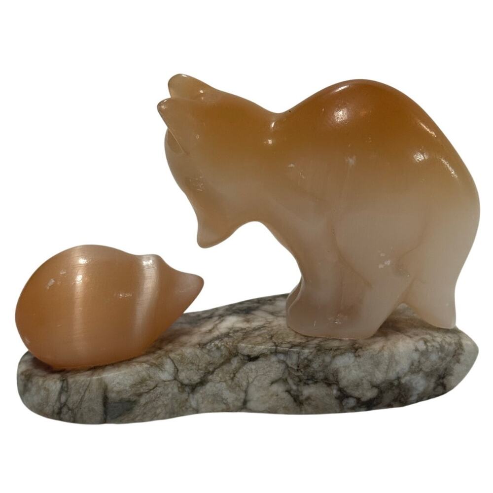 Stone Fox & Hedgehog Figurine on Granite Base - Picture 4 of 5